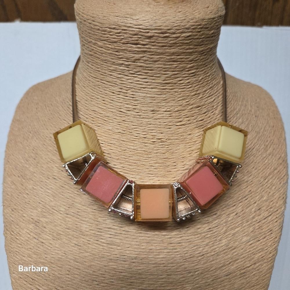 Fruity Acrylic Cube & Metal Triangle Statement Necklace